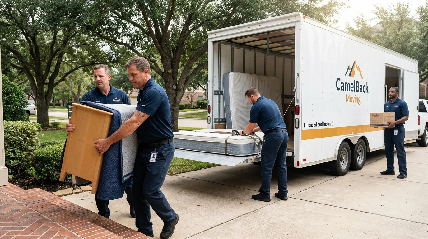 Crew loading residential truck for cross-state move from Colwich, KS