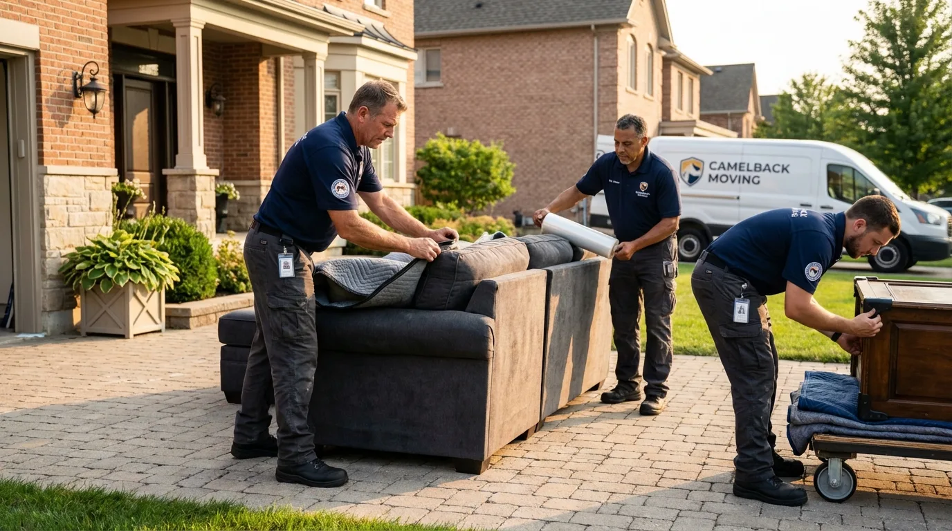 Large estate moving crew wrapping furniture in Colwich, KS